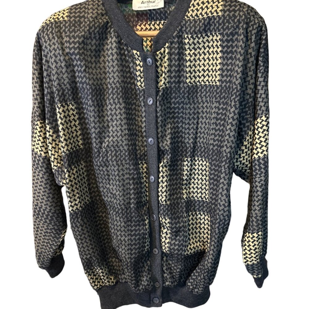 Arthur By Ellen Raines Martin Cardigan Sz 10 Pattern Buttoned Long Sleeve Artsy